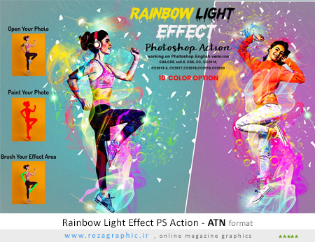 اکشن فتوشاپ افکت نور رنگین کمان - Rainbow Light Effect PS Action